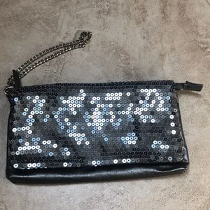 Silver metallic & sequin clutch